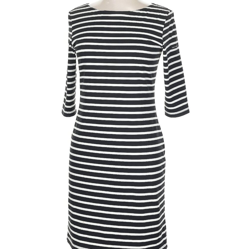 ST JAMES  LADIES' BLACK/WHITE STRIPED PENCIL DRESS  MADE IN FRANCE SZ 8